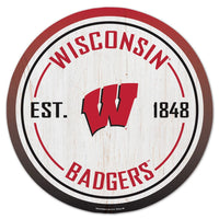 Wisconsin Badgers Wood Sign 14" Rnd