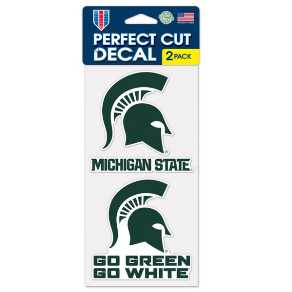 Wholesale-Michigan State Spartans SLOGAN AND LOGO Perfect Cut Decal Set of two 4"x4"