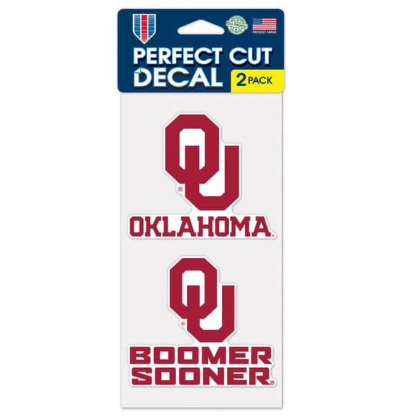 Wholesale-Oklahoma Sooners SLOGAN AND LOGO Perfect Cut Decal Set of two 4"x4"