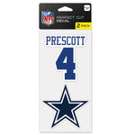 Dallas Cowboys DAK PRESCOTT #4 COWBOYS Perfect Cut Decal Set of two 4"x4" Dak Prescott