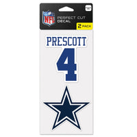 Dallas Cowboys DAK PRESCOTT #4 COWBOYS Perfect Cut Decal Set of two 4"x4" Dak Prescott