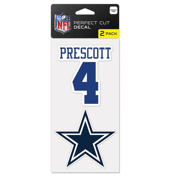 Dallas Cowboys DAK PRESCOTT #4 COWBOYS Perfect Cut Decal Set of two 4"x4" Dak Prescott