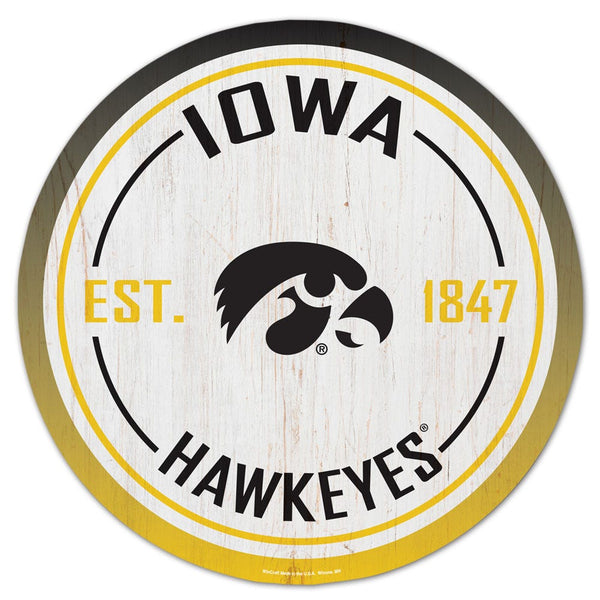 Iowa Hawkeyes Wood Sign 14" Rnd