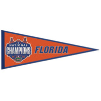 NCAA Div I BB Champions Florida Gators 2025 Men's Final 4 Champions Wool Pennant 13" x 32"