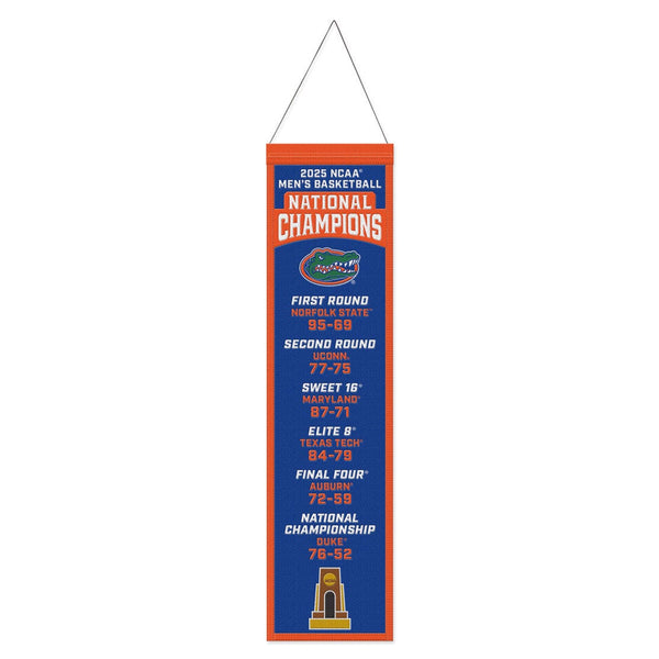 NCAA Div I BB Champions Florida Gators 2025 Men's Final 4 Champions Wool Banner 8" x 32"