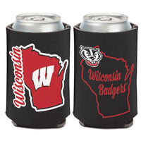 Wholesale-Wisconsin Badgers State Shape Can Cooler 12 oz.