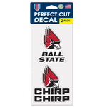 Wholesale-Ball State Cardinals CHIRP CHIRP Perfect Cut Decal Set of two 4"x4"