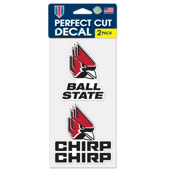 Wholesale-Ball State Cardinals CHIRP CHIRP Perfect Cut Decal Set of two 4"x4"