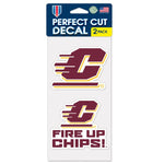 Wholesale-Central Michigan Chippewas FIRE UP CHIPS! Perfect Cut Decal Set of two 4"x4"