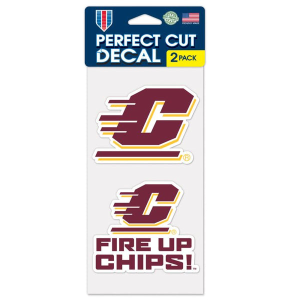 Wholesale-Central Michigan Chippewas FIRE UP CHIPS! Perfect Cut Decal Set of two 4"x4"