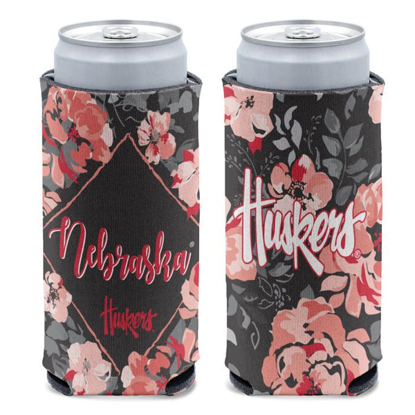 Wholesale-Nebraska Cornhuskers FLORAL 12 oz Slim Can Cooler