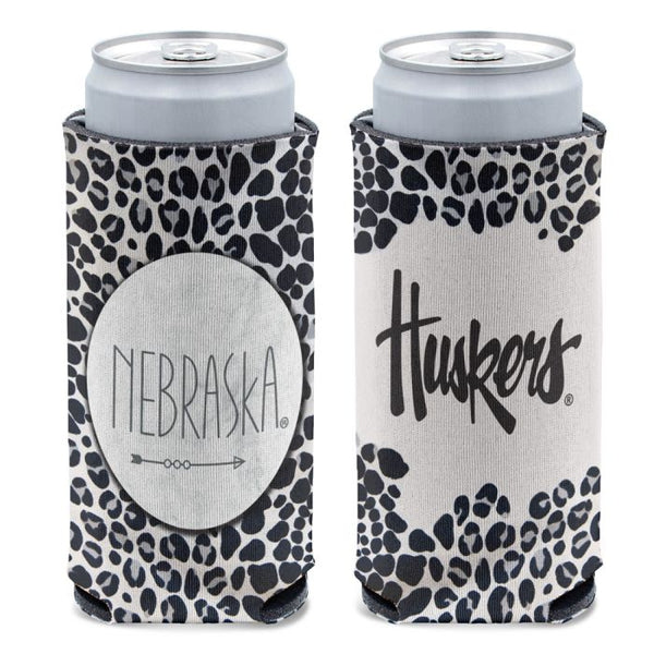 Wholesale-Nebraska Cornhuskers SNOW LEOPARD 12 oz Slim Can Cooler