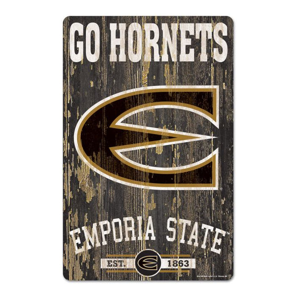 Wholesale-Emporia State Hornets SLOGAN Wood Sign 11" x 17" 1/4" thick