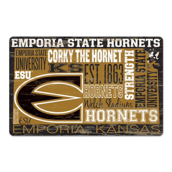 Wholesale-Emporia State Hornets WORDAGE Wood Sign 11" x 17" 1/4" thick