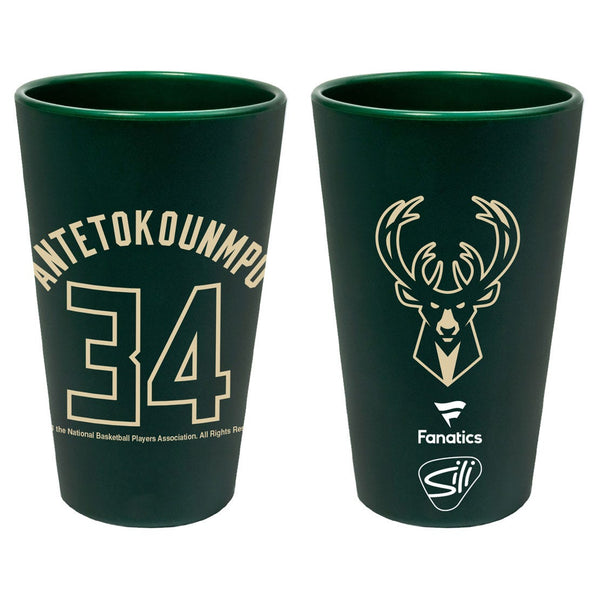 Milwaukee Bucks 16 oz Silicone Pint Glass Giannis Antetokounmpo