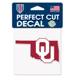 Wholesale-Oklahoma Sooners STATE SHAPE Perfect Cut Color Decal 4" x 4"