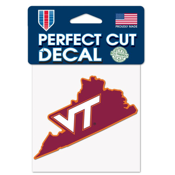 Wholesale-Virginia Tech Hokies STATE SHAPE Perfect Cut Color Decal 4" x 4"