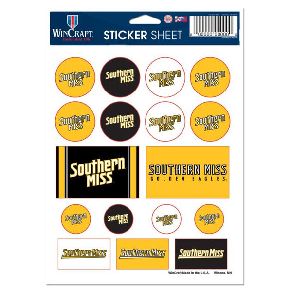 Wholesale-Southern Miss Golden Eagles Vinyl Sticker Sheet 5" x 7"