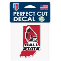 Wholesale-Ball State Cardinals STATE SHAPE Perfect Cut Color Decal 4" x 4"