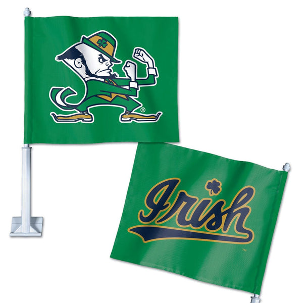 Notre Dame Fighting Irish LEPRECHAUN/IRISH Car Flag 11.75" x 14"