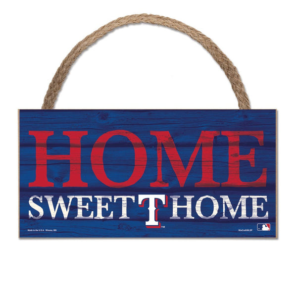 Texas Rangers Wood Sign w/Rope 5" x 10"