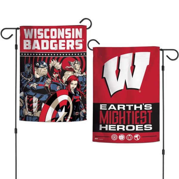 Wholesale-Wisconsin Badgers / Marvel (c) 2021 MARVEL Garden Flags 2 sided 12.5" x 18"