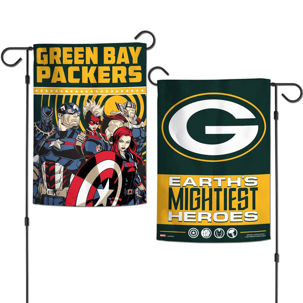 Green Bay Packers / Marvel (C) 2021 Marvel Garden Flags 2 sided 12.5" x 18"