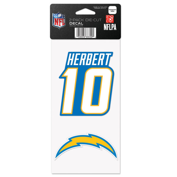 Los Angeles Chargers Perfect Cut Decal Set of two 4"x4" Justin Herbert