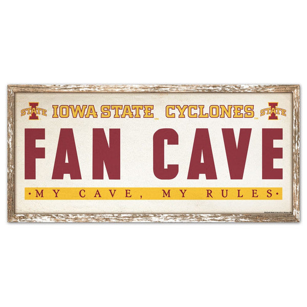 Iowa State Cyclones FAN CAVE Wood Sign 8" x 17"