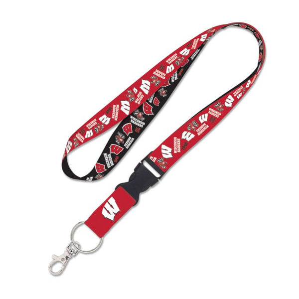 Wholesale-Wisconsin Badgers SCATTERPRINT Lanyard w/detachable buckle 1"