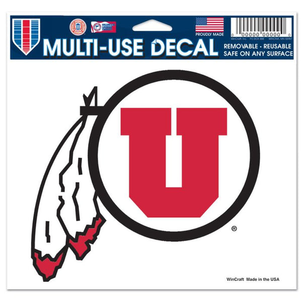 Wholesale-Utah Utes Multi-Use Decal -Clear Bckrgd 5" x 6"