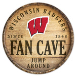 Wholesale-Wisconsin Badgers FAN CAVE Wood Sign 14" Rnd