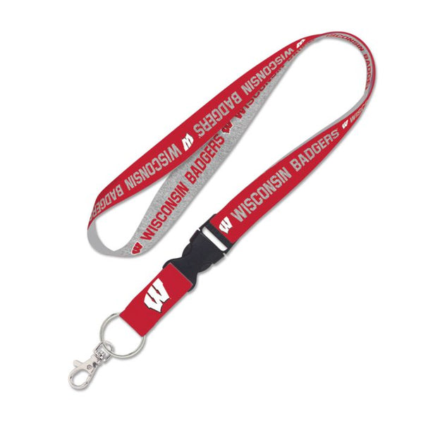 Wholesale-Wisconsin Badgers HEATHERED Lanyard w/detachable buckle 1"