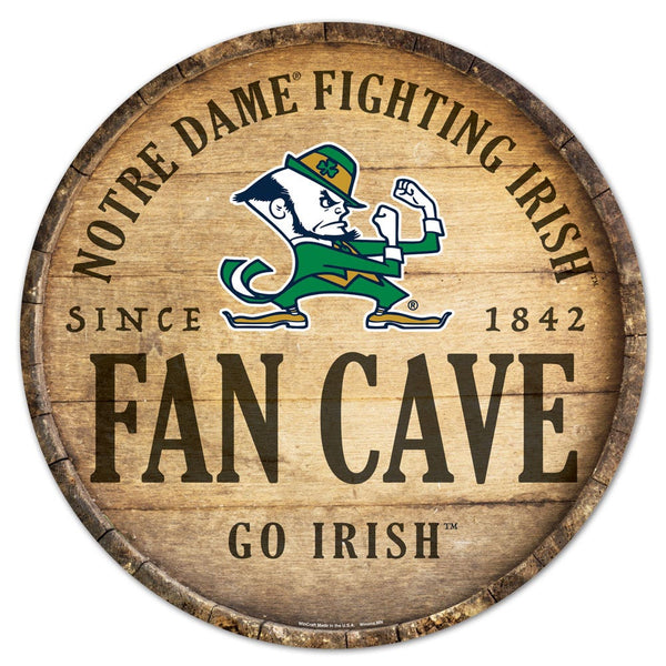 Notre Dame Fighting Irish Fan Cave Wood Sign 14" Rnd