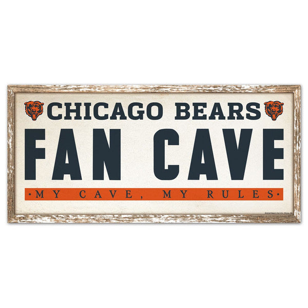 Chicago Bears FAN CAVE Wood Sign 8" x 17"