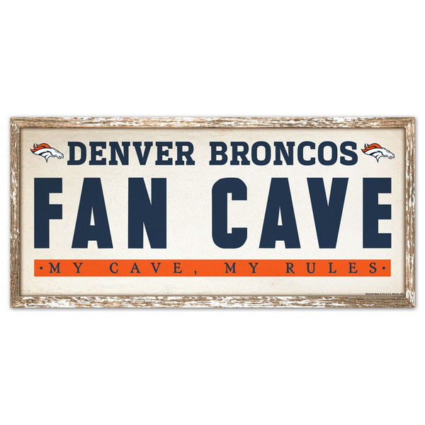 Denver Broncos FAN CAVE Wood Sign 8" x 17"