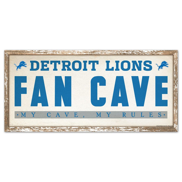 Detroit Lions FAN CAVE Wood Sign 8" x 17"