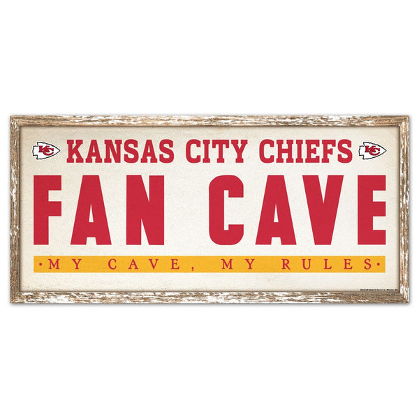 Kansas City Chiefs FAN CAVE Wood Sign 8" x 17"