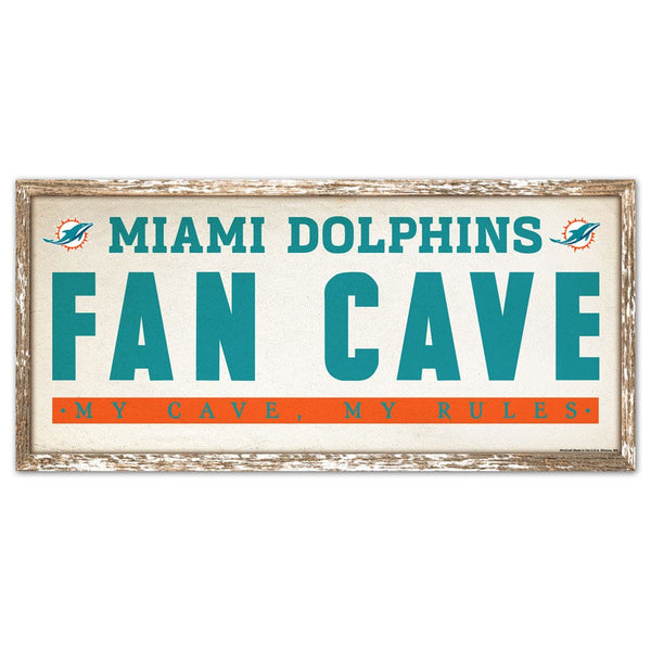 Miami Dolphins FAN CAVE Wood Sign 8" x 17"