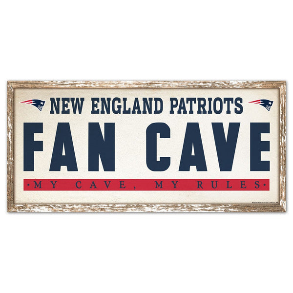 New England Patriots FAN CAVE Wood Sign 8" x 17"