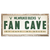Milwaukee Bucks FAN CAVE Wood Sign 8" x 17"