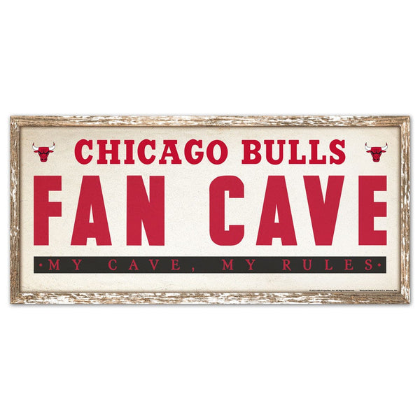Chicago Bulls FAN CAVE Wood Sign 8" x 17"
