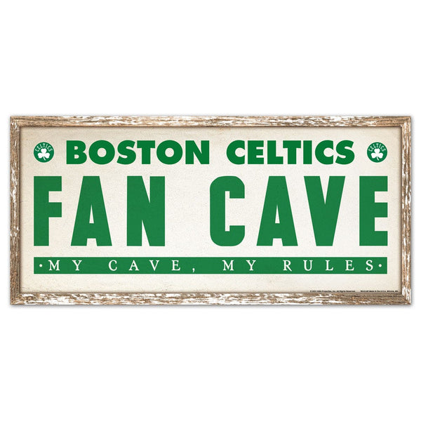 Boston Celtics FAN CAVE Wood Sign 8" x 17"