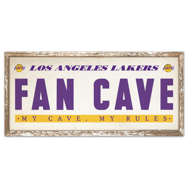 Los Angeles Lakers FAN CAVE Wood Sign 8" x 17"