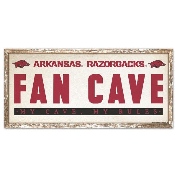Arkansas Razorbacks FAN CAVE Wood Sign 8" x 17"