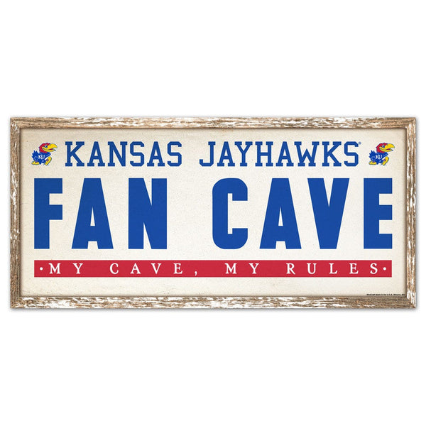 Kansas Jayhawks FAN CAVE Wood Sign 8" x 17"