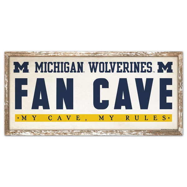 Michigan Wolverines FAN CAVE Wood Sign 8" x 17"
