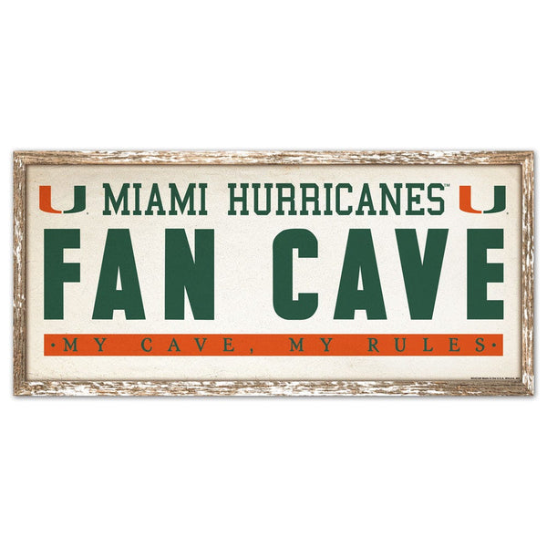 Miami Hurricanes FAN CAVE Wood Sign 8" x 17"