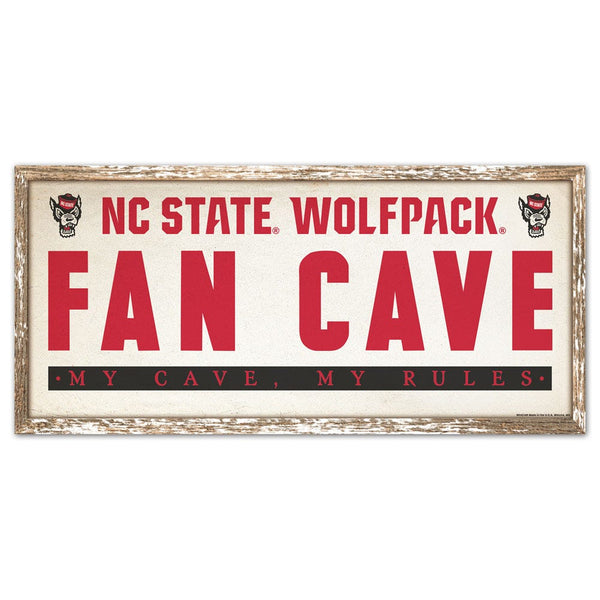 NC State Wolfpack FAN CAVE Wood Sign 8" x 17"
