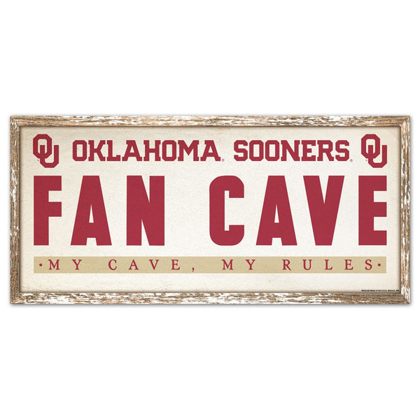 Oklahoma Sooners FAN CAVE Wood Sign 8" x 17"